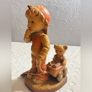 ANRI Sarah Kay  4" “Finding Our Way”Boy with a Wagon and a Teddy Bear